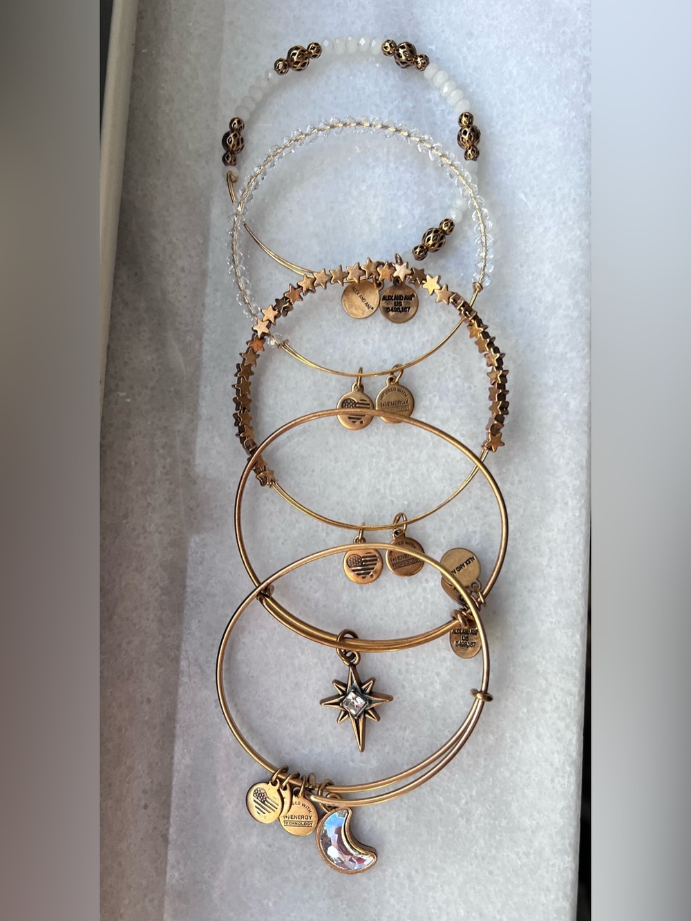 Alex and Ani Bracelet Set Gold Tone Celestial Beaded Stack